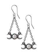 Alchemy Gothic Wiccan Crescent Full Moon Dangle Chain Earrings Pewter Go... - $32.95