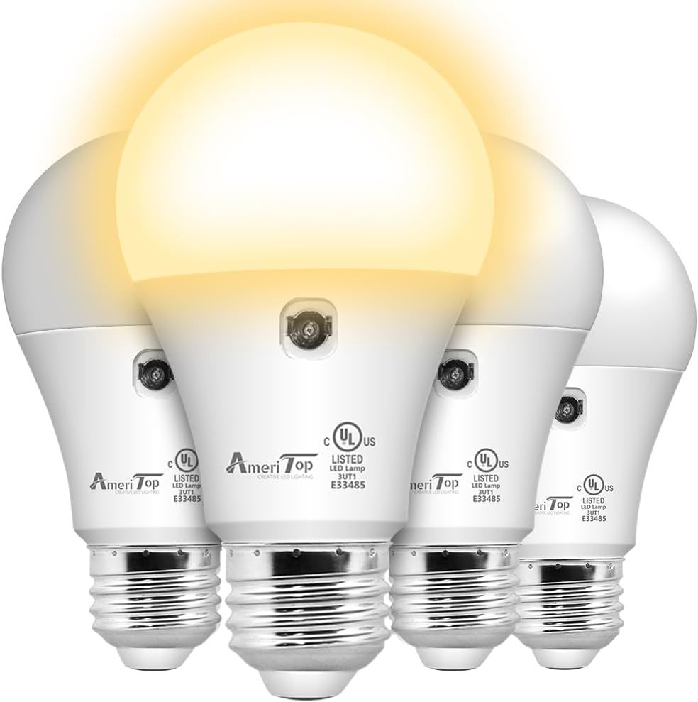 Ameritop Dusk To Dawn Light Bulb- 4 Pack, A19 Led Sensor Light, 3000K Wa... - $31.98