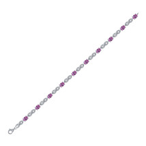 Sterling Silver Womens Oval Lab-Created Pink Sapphire Fashion Bracelet 5-1/ - £203.26 GBP