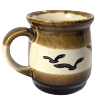 Vintage Japan Otagiri Seagulls Coffee Mug Stoneware Brown Tan Hand Painted 4-in - £11.92 GBP