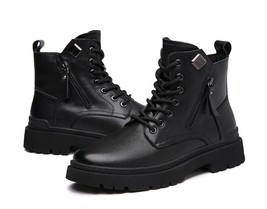 Men Boots Leather Zipper Platform Men Combat Boots Military Formal Work Boots Hi - £85.73 GBP