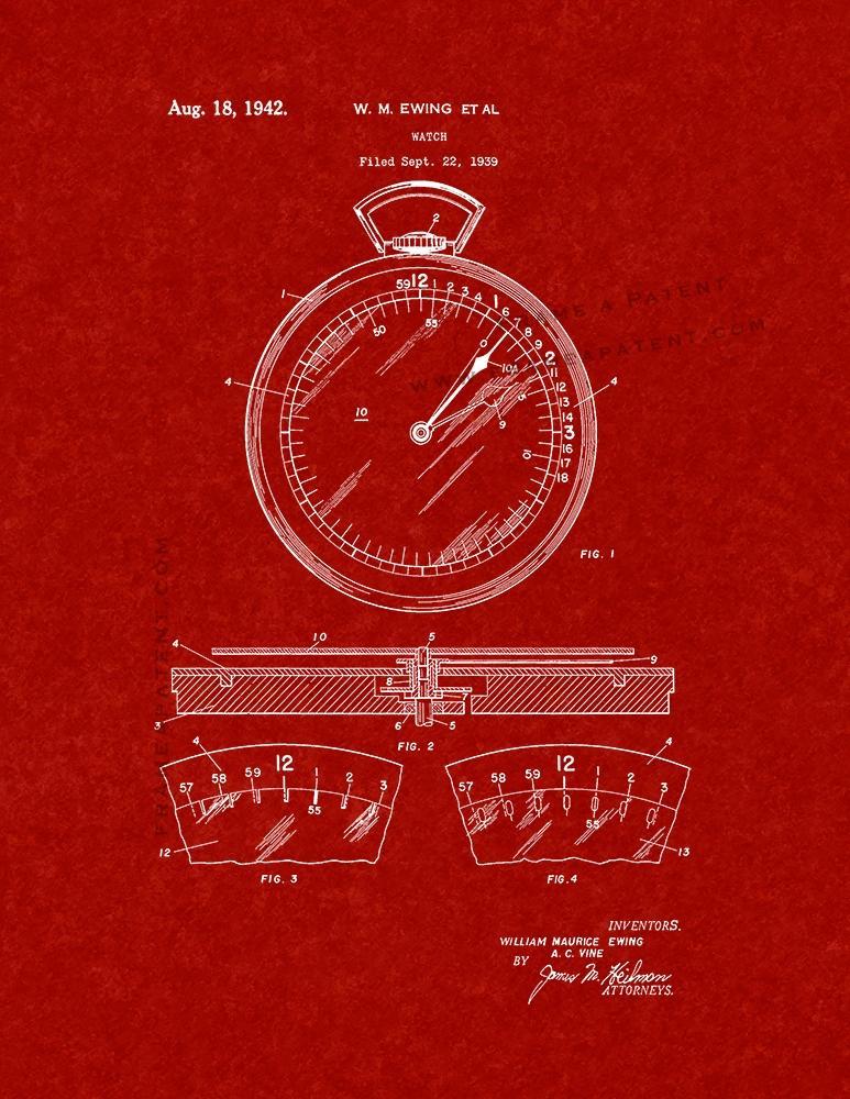 Watch Patent Print - Burgundy Red