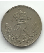 1958 Denmark 10 Ore Coin w/ King Frederik IX Monogram Danmark - $97.00