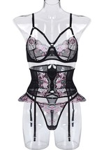 Beautiful Mistake Striking Bra Lingerie Set W/ Sheer Lace & Waist Garter Belt- S image 8