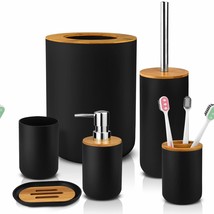 Bamboo Bathroom Accessory Set 6 Pcs with Toothbrushes Black - $1,374.97 MXN
