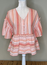 Downeast NWOT women’s stripe pompom shirt size S Orange Pink A11 - £7.71 GBP