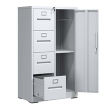 White Metal Vertical Filing Cabinet with Lock, 4 Drawers, 1 Door Office - $5,134.51 MXN