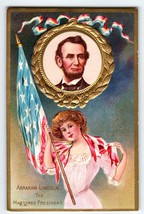 Abraham Lincoln  Lovely Women US Flag Embossed Postcard Nash Series 2 Patriotic - £13.57 GBP