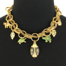 CHICO'S gold-tone enamel charm necklace - ladybug frog turtle elephant leaf - $33.00