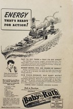 1942 Baby Ruth Vintage WWII Print Ad Warship Under Way Energy That&#39;s Ready - £10.12 GBP