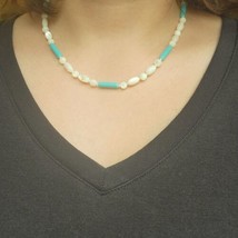 Vintage Dainty Mother of Pearl Shell Turquoise Bead Beaded Necklace - $34.99