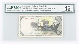 1948 West Germany 5 Deutsche Mark PMG XF-45 Choice Extremely Fine 5 Mark... - $296.99