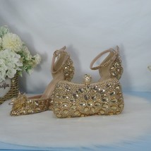 New  Golden crystal Bridals Wedding shoes with matching bags Rhinestone high hee - £165.82 GBP