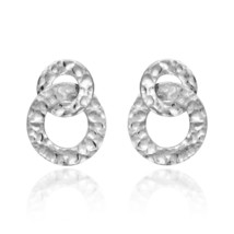 Interlocking Overlap Hammered Circles Sterling Silver Post Drop Earrings - £13.36 GBP