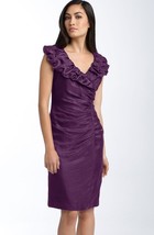 Adrianna Papell Ruched Portrait Collar Taffeta Sheath Dress Sz 6 Dusty Plum - $77.62