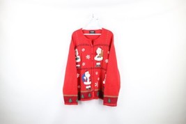 Vtg 90s Streetwear Womens 2XL Faded Christmas Santa Claus Knit Cardigan Sweater - £47.58 GBP