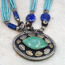 Vintage tiny seed beads turquoise color Lapis Tribal Afghan jewelry neck... - $27.60