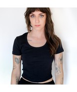 American Apparel Women's Crop Top Solid Black Cotton with Elastane Cropp... - $6.99