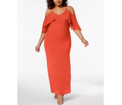 NY Collection Womens Plus 2X Orange Chiffon Cold Shoulder Maxi Dress NWT AR56 - £27.09 GBP