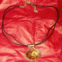 Beautiful vintage handmade leather cord necklace with a beautiful pendant. - £15.00 GBP