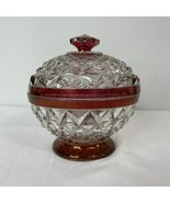 Vintage Indiana Cranberry Diamond Pattern Glass Compote Candy Dish Made ... - $32.73