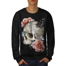 Wellcoda Flowers Skull Rose Mens Sweatshirt, Concert Casual Pullover Jumper - £24.12 GBP+