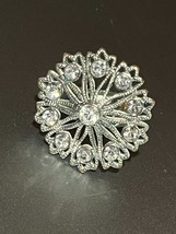 Guess Marked Silvertone Band w Large Clear Rhinestone Lacey Flower Ring Size 7 – - $7.69