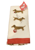 NWT Envogue White and Red with Dachsund Print Valentines Kitchen Towels Set of 2 - £11.37 GBP