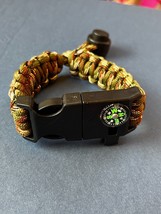 Olive Green Camouflage Parachute Cord Black Plastic Clip Bracelet w Small Compas - £10.43 GBP