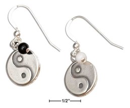 Earrings Sterling Silver Chinese Symbol Yin Yang Dangle Earrings with Onyx - £69.69 GBP+