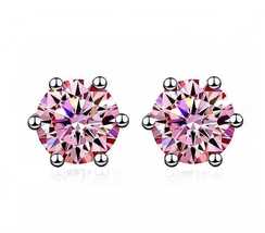Cute .925 Sterling Silver Pink CZ Stud Earrings - $24.75