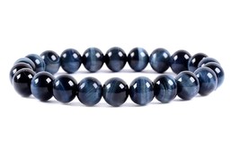 Natural Blue Tiger Eye Bracelet 8 mm Beads Stretchable Elastic Free Size Bracel - £17.79 GBP