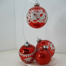 Lot of 4 Vtg Mercury Glass Christmas Ornament RED white Mica Glitter Stencil  - £17.04 GBP