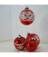 Lot of 4 Vtg Mercury Glass Christmas Ornament RED white Mica Glitter Ste... - £17.24 GBP