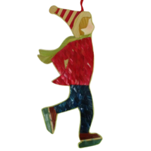 5.5&quot; Woven Rattan Wicker Ice Skater Man Christmas Tree Ornament Skating - £11.85 GBP