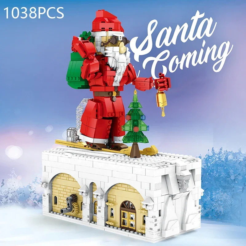 1038PCS Santa Claus Building Blocks Mechanical Box Manual Drive Bricks Creative - £81.69 GBP+