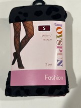 Joyspun Women&#39;s Red Opaque &amp; Black Flocked Leopard 2 Pack Tights Size Small - £3.90 GBP