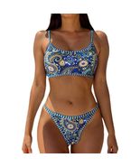 Women&#39;s Blue and Yellow Floral Print Bikini Set, Scoop Neck Top, Brazili... - $40.99 CAD