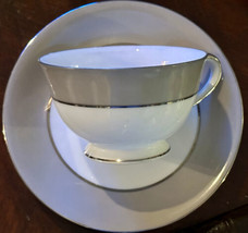 Platina by Sango Mid Century Vintage 12 Pc Cups Saucers Gray White with ... - $39.00