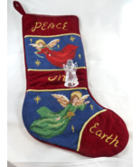 Needlepoint stocking Angel Peace on Earth Christmas velvet 16&quot; + Crystal... - £22.74 GBP