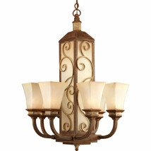 Billy Moon Vintage Parchment glass Chandelier Forged Metal scroll P4473-122 - $385.86