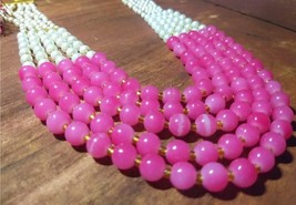 Indian Joharibazar GoldPlated Kundan 5 Layer Mala Haar Rani Pink Jewelry Set - £19.19 GBP