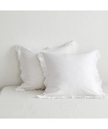 100% Linen Stone Washed Euro Sham With Ruffle 26X26 Inch Pillow Cover Se... - $67.99