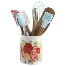 Pioneer Woman Sweet Rose Mini Crock Utensils 8-Piece Ceramic Silicone Wo... - $24.66
