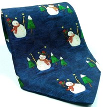 Hallmark Holiday Traditions Snowman Christmas Trees Novelty Silk Necktie - $16.13