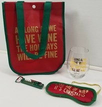 Charming Charlie Christmas Holiday Wine Set Bag Mask Bag Tumbler Glass Corkscrew - £10.24 GBP