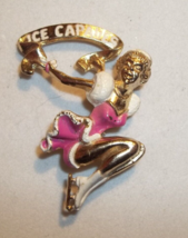 Vintage Souvenir Pin ICE CAPADES Skater in Pink Dress - $9.89