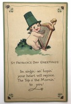 St. Patrick&#39;s Day Greetings Top of the Morning Antique PC Baby Harp Gibson - £9.38 GBP