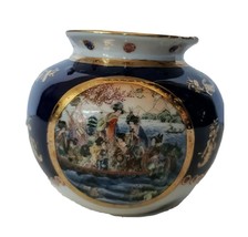 Limoges Geisha Porcelain round Vase Cobalt Blue vintage - £12.86 GBP