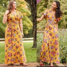 NEW Matilda Jane Womens Alana Maxi Wrap Dress Golden Yellow Floral Print Size M - £30.47 GBP